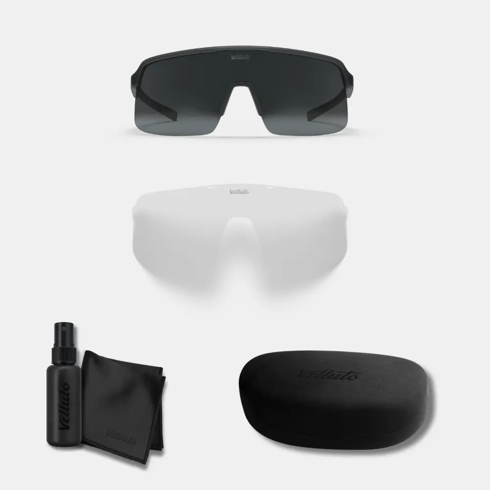 Gravel Bike Bundle | Fahrradbrille + Transparentes Wechselglas + Etui + Tuch + Spray + Trinkflasche (Geschenk)