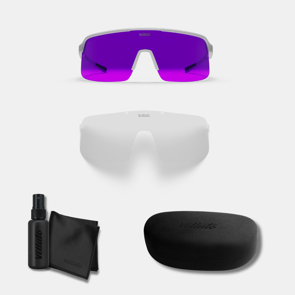 Gravel Bike Bundle | Fahrradbrille + Transparentes Wechselglas + Etui + Tuch + Spray + Trinkflasche (Geschenk)